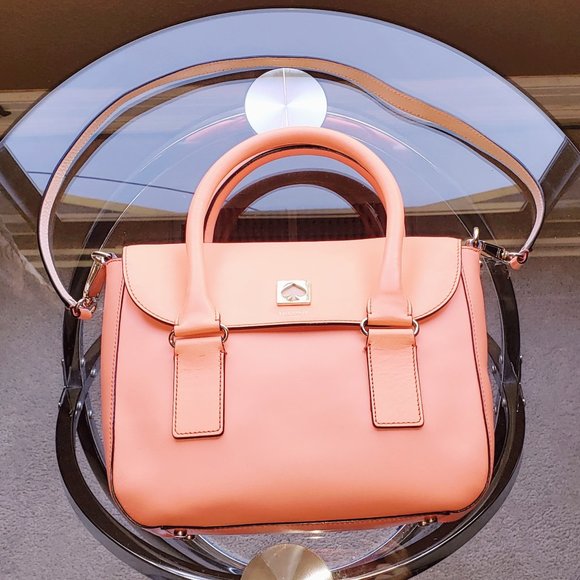 NEW KATE SPADE BOND STREET FLO CORAL PEACH 2 TONE SATCHEL HANDBAG CROSSBODY - Picture 7 of 13